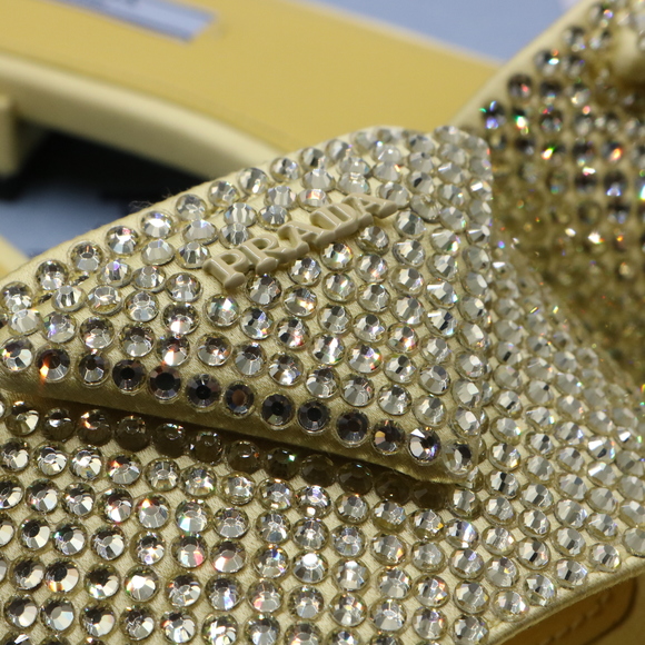 Prada 38 Yellow Crystal Strassed Ciabatte Logo Calzature Donna  Flat Slides E715 - Picture 5 of 13